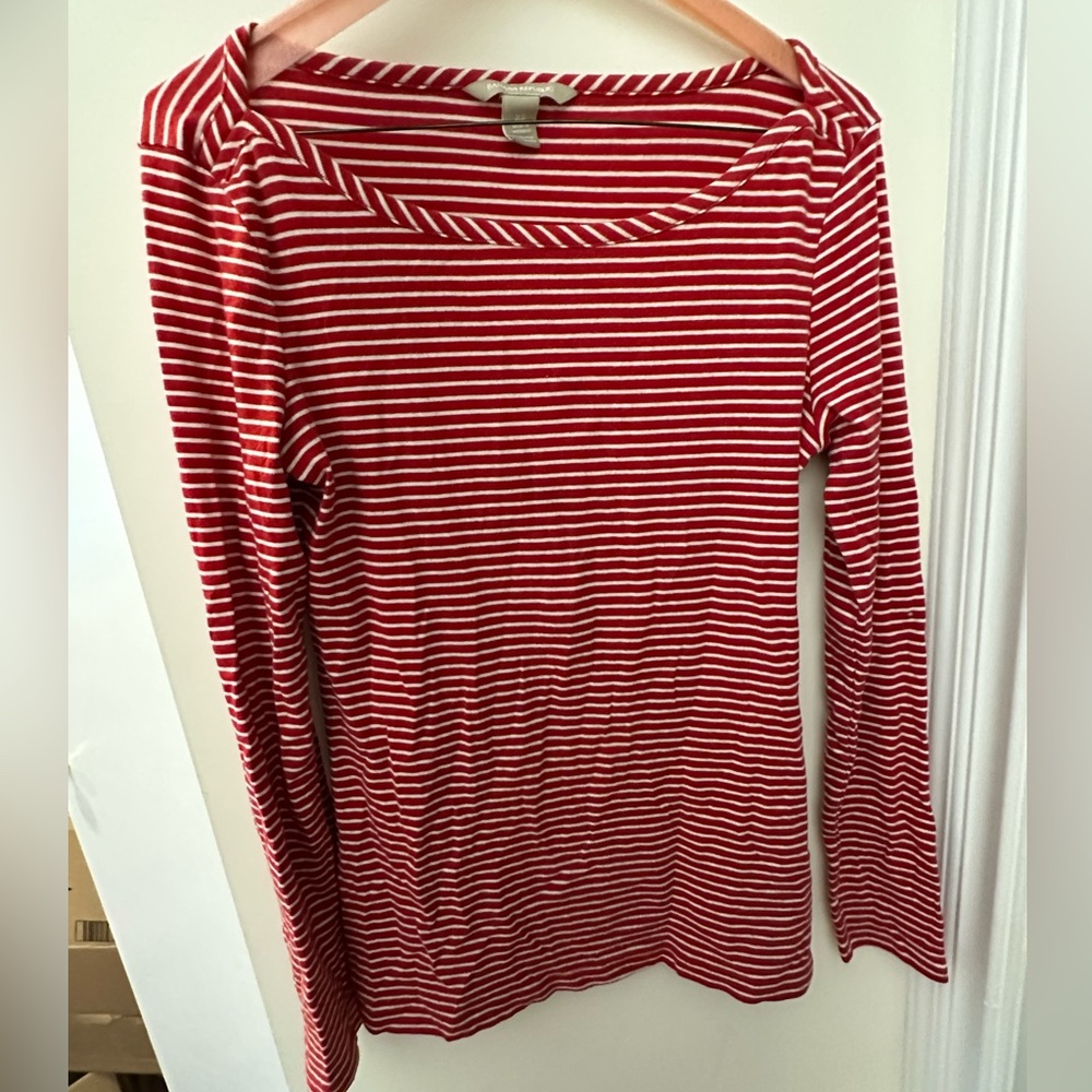 Banana Republic Red/White Striped Boat Neck Long Sleeve Shirt